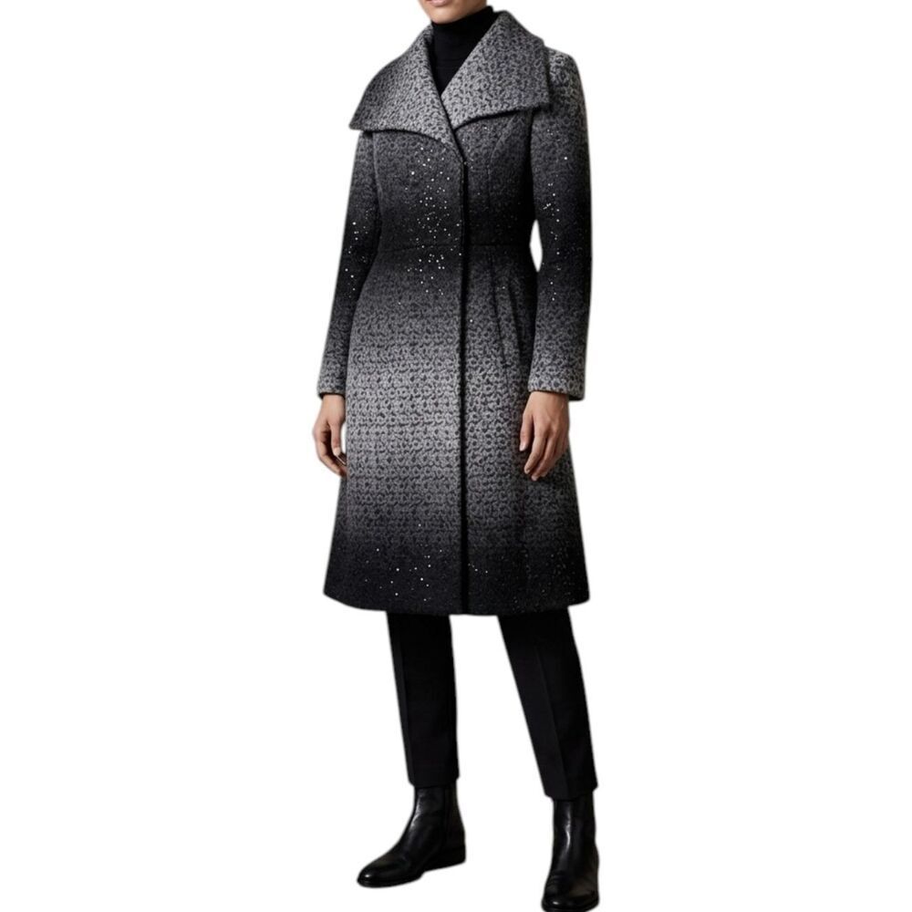 Alice + Olivia Ombre Sequin Wool Coat Gray Black Size M